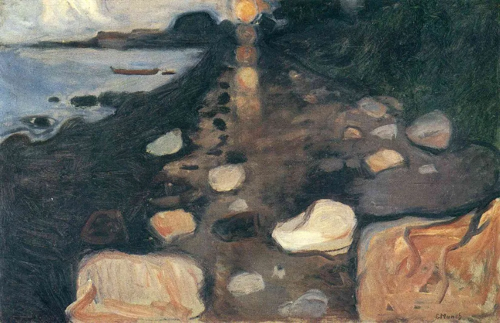 

Картина маслом на льняном холсте, лунный свет на берегу-1892 от Edvard Munch,100% ручная работа, абстрактная картина маслом, картина маслом