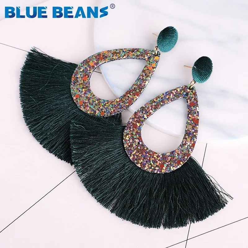 4 Серьги с кисточками, Сияющий Модный, для женщин, Boho, капля воды, серьги, ручная работа, большая капля, Висячие круглые ювелирные изделия, вечерние, подарок - Окраска металла: 4