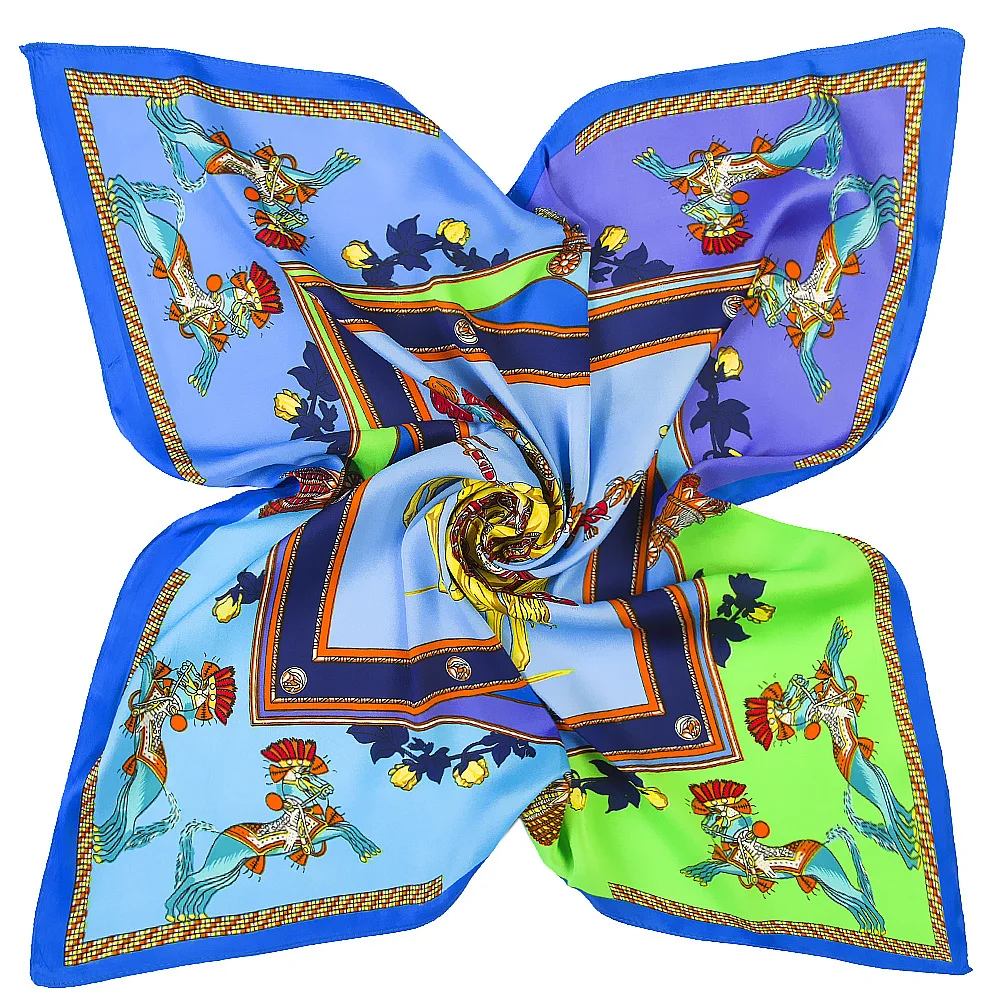 100% Silk Scarf Women Square Scarves 2019 Summer Euro Horses Printed Neckerchief Hijab Lady Bufandas Female Foulard 60X60cm | Аксессуары