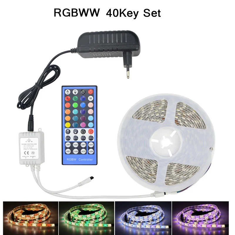 RGBWW 40key set RGB DC 12 В светодиодный светильник, водонепроницаемый 10 м 5 м RGBW RGBWW 5050 60 светодиодный s/M SMD неоновая лента, Светодиодная лента, диод, Wifi контроллер, набор - Emitting Color: RGBWW 40key set
