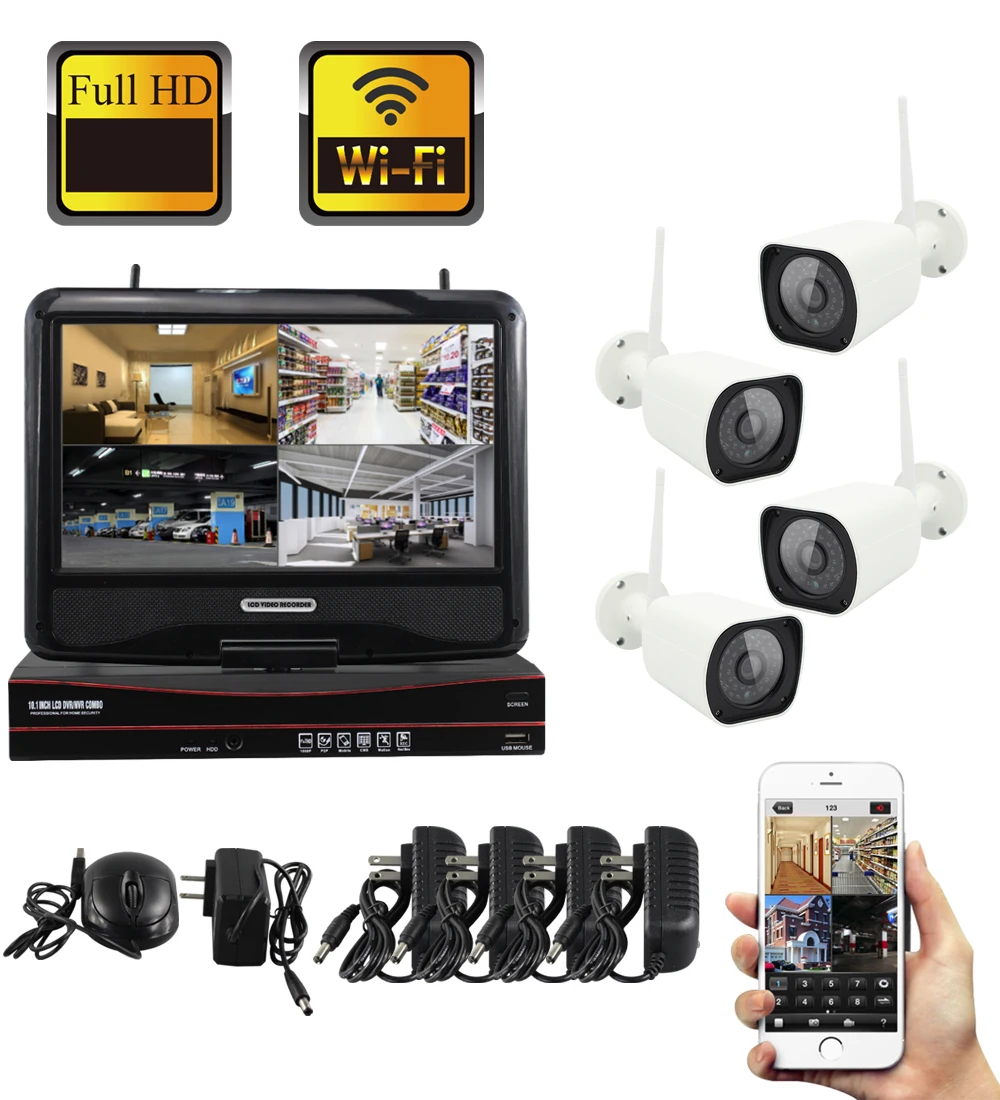 Yobang безопасности 10 дюймов монитор 1.3MP 4CH беспроводной 960P NVR CCTV камера система