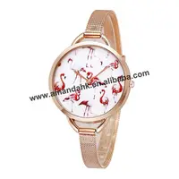 New Fashion Pink Swan Women Alloy Thin Bracelet Flamingos Wristwatch Hot Sale Women Dress Watch Elegant Lady Wristwatches 8284