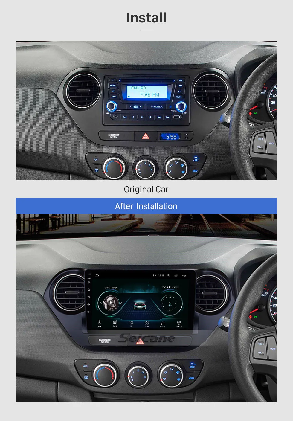 Seicane 2Din Android 8,1 1080P gps головное устройство для HYUNDAI I10 Grand i10 RHD 2013- 9 дюймов автомобильный стерео dvd-плеер задняя камера