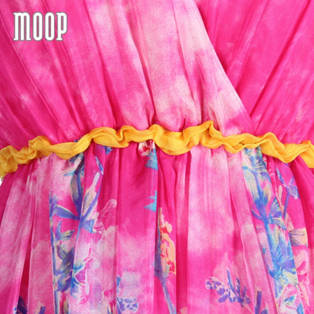 Лето Boho розовый желтый натуральный цветочный шелковое платье длинное пляжное