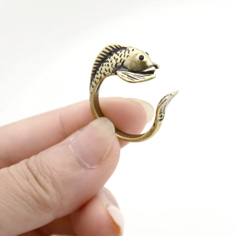 Винтажное кольцо Rerto в стиле панк для мужчин хиппи регулируемые кольца виде рыб и