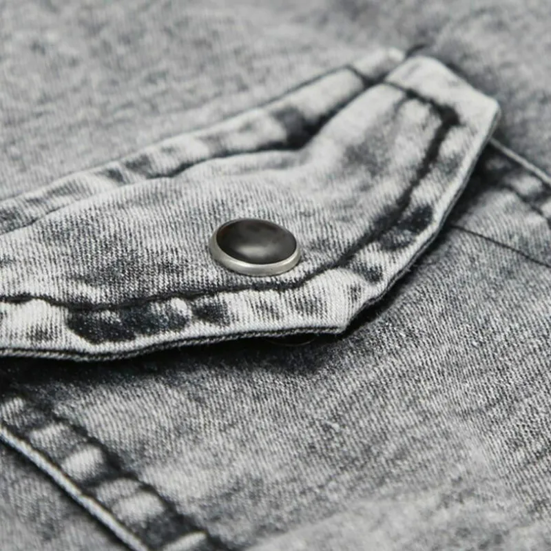 

2019 Spring Men Denim Cowboy Shirt big size long sleeve shirt Korean skinny Jean Shirts For Male camisa masculina a099