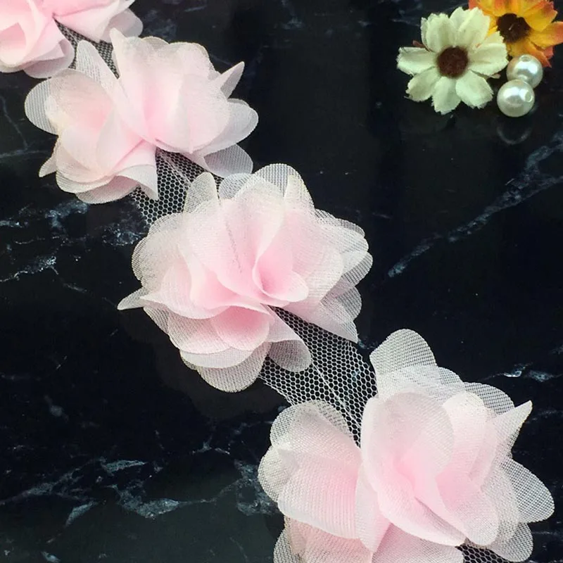 Light pink Цветы 3D шифон кластер Цветы Кружева платье украшение кружевная ткань аппликация отделка Швейные принадлежности - Цвет: Light pink