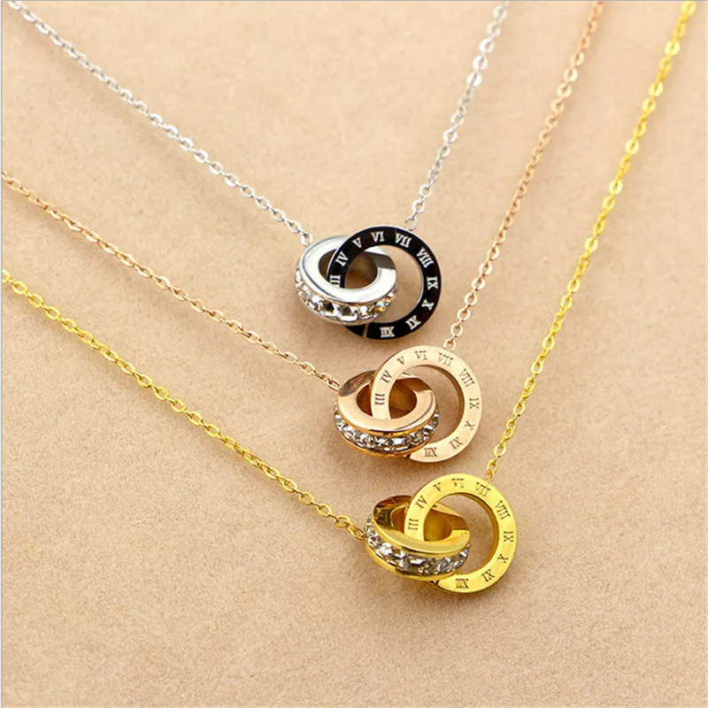 Circle Necklace Woman Necklaces Jewellery Cubic Zirconia &amp Pendants Silver Rose Gold Titanium Steel for Women | Украшения и