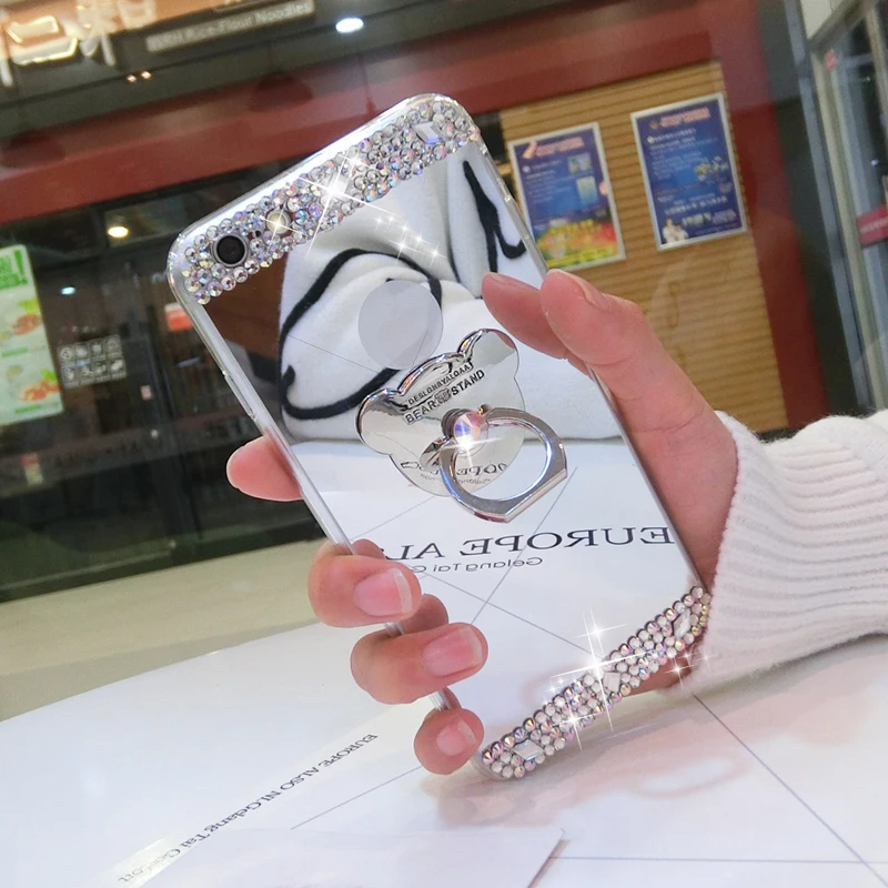 Чехол с кольцом медведя для Samsung Galaxy S5 S6 Edge Plus S8 S7 A3 A5 A7 2015 2016 Grand Prime J1 J3 J5 зеркальные
