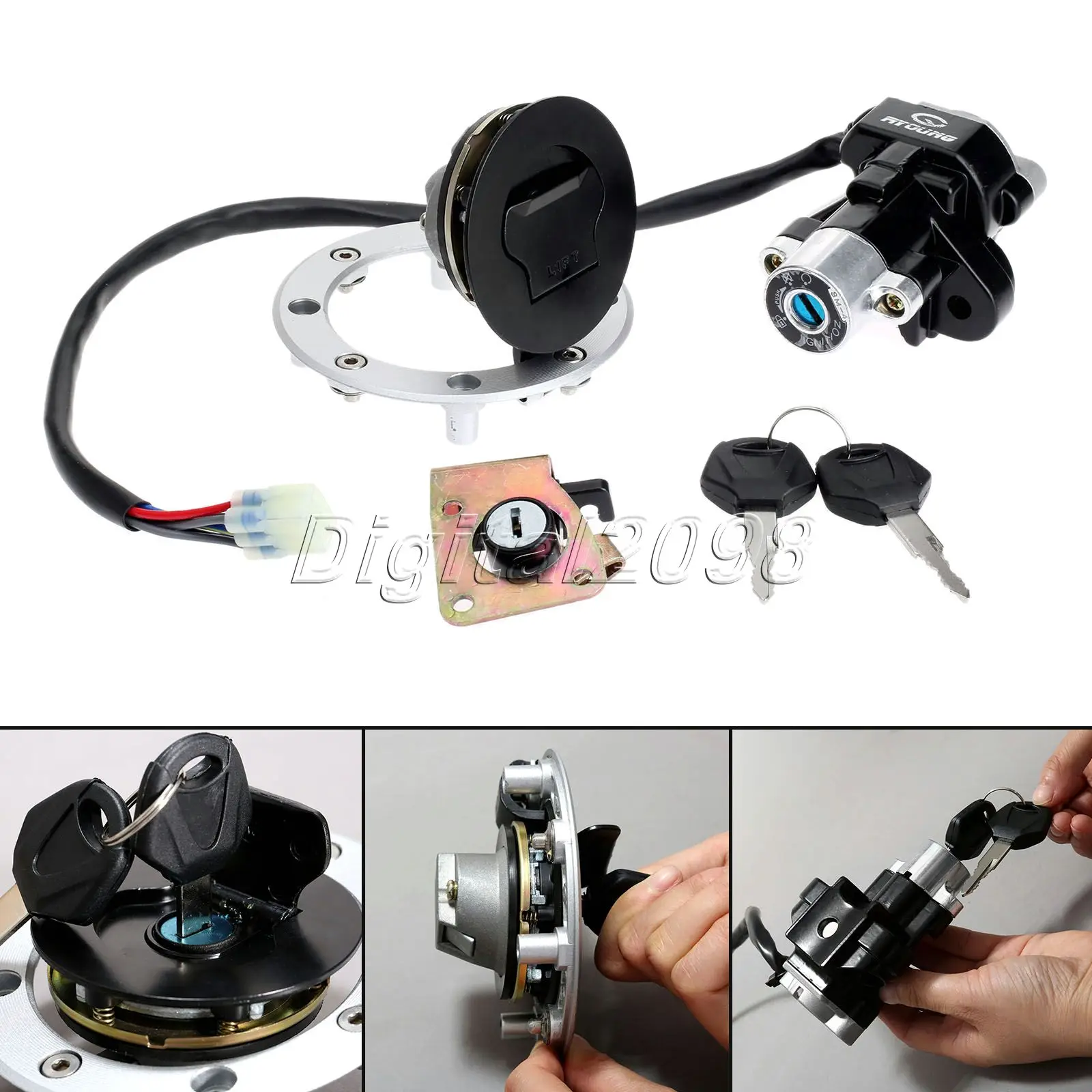 Мотоциклетный Алюминиевый Замок зажигания замок сиденья Крышка топливного газа