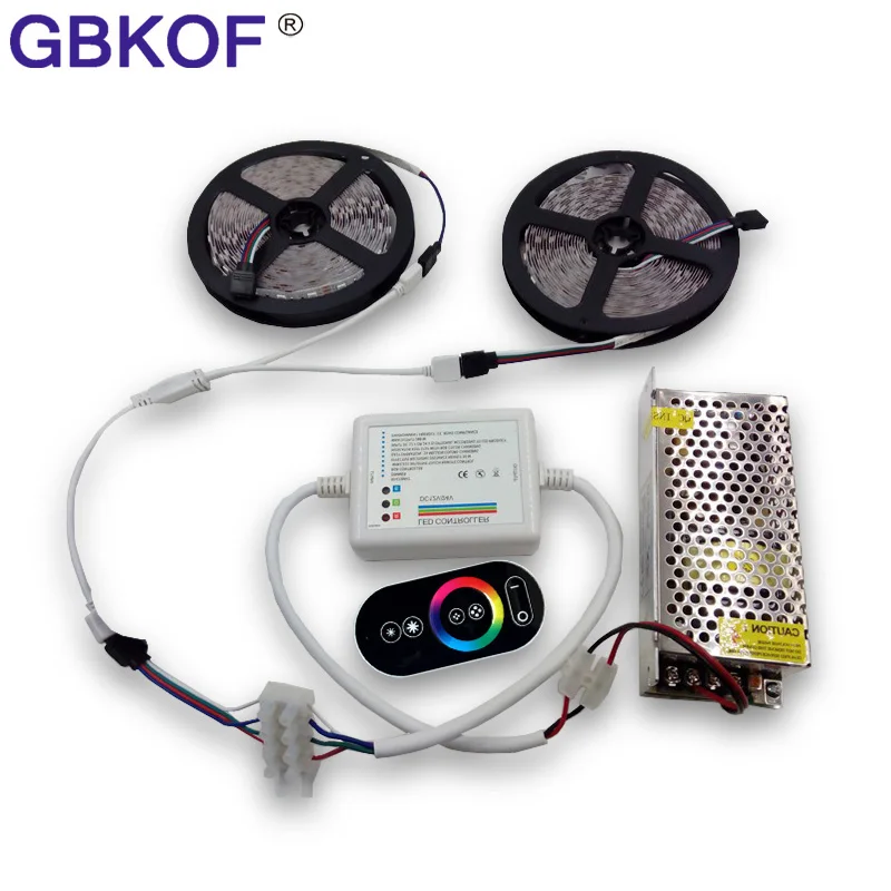 20 м 15 м 10 М 5050 Fita RGB Светодиодная лента светильник не водонепроницаемый гибкий светодиодный диодный ленточный светильник ing+ RF сенсорный RGB контроллер+ DC 12 В адаптер