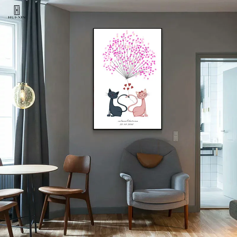 

Love Theme Cats DIY HD Pattens Modern Canvas Pictures Beautiful Tree Balloons Heart Images Posters for Home Decor Paintings