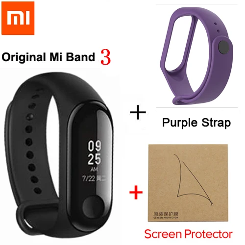 Purple and Film Xiaomi mi Band 3/mi band 2 умный Браслет фитнес-браслет mi Band большой сенсорный экран OLED частота сердечных сокращений сообщения Smartband - Цвет: Purple and Film