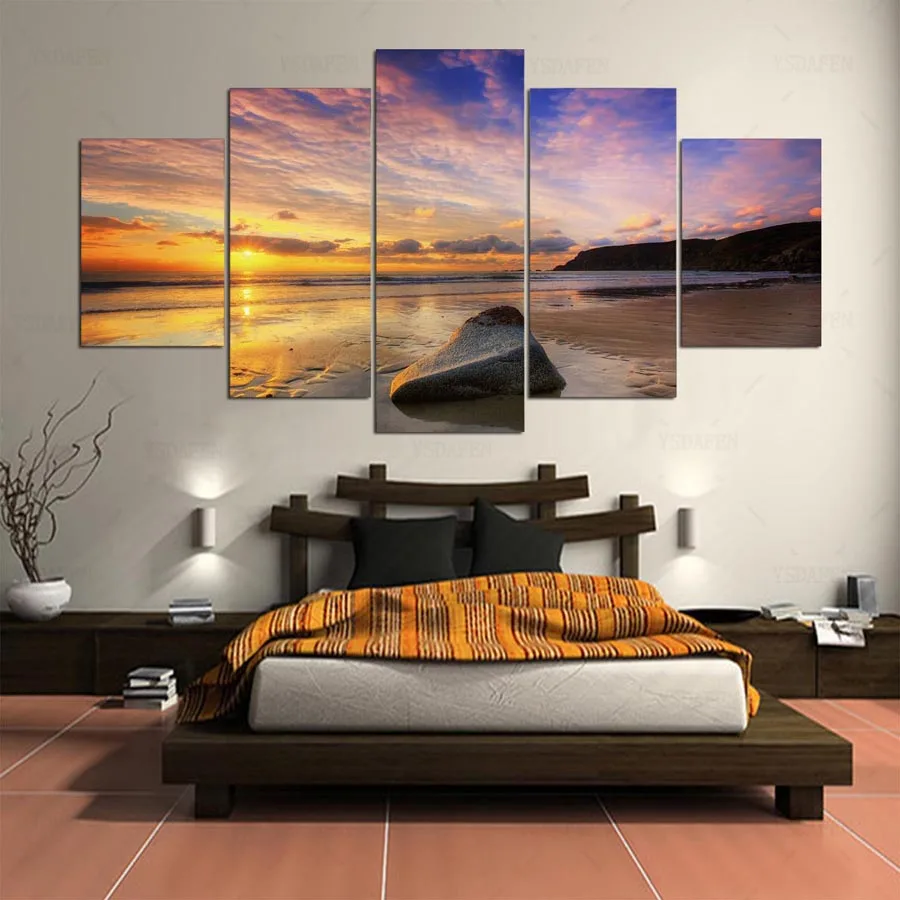 5 panel HD atardecer en la playa printed painting canvas home decor wall art picture for living room kn-221 | Дом и сад