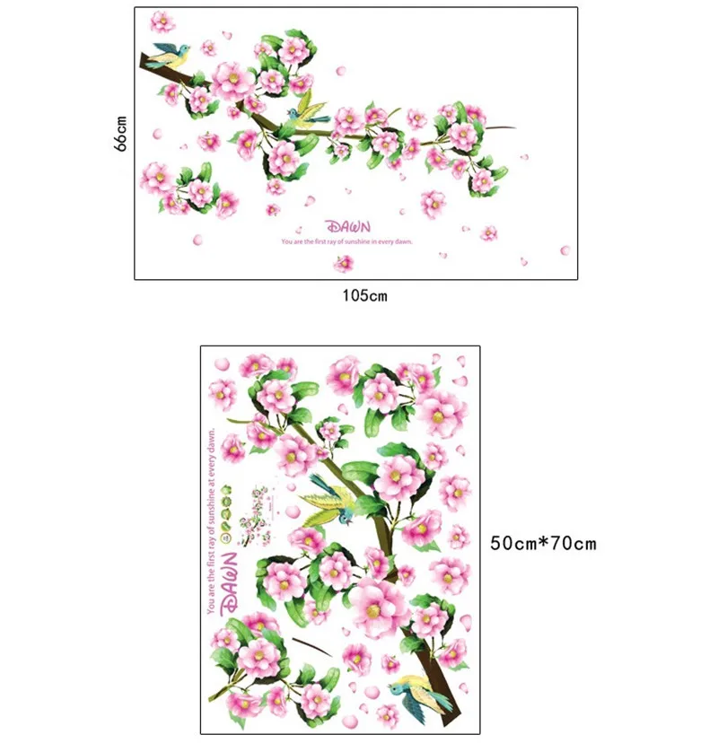 1 шт. розовый цветок Дерево Птицы узор стикер украшения для дома Декор комнаты DIY