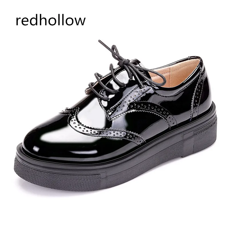 Women Platform Shoes Woman Patent Leather Brogue Paltform Flats Lace Up Footwear Female Flat Oxford for Size 34-43 | Обувь
