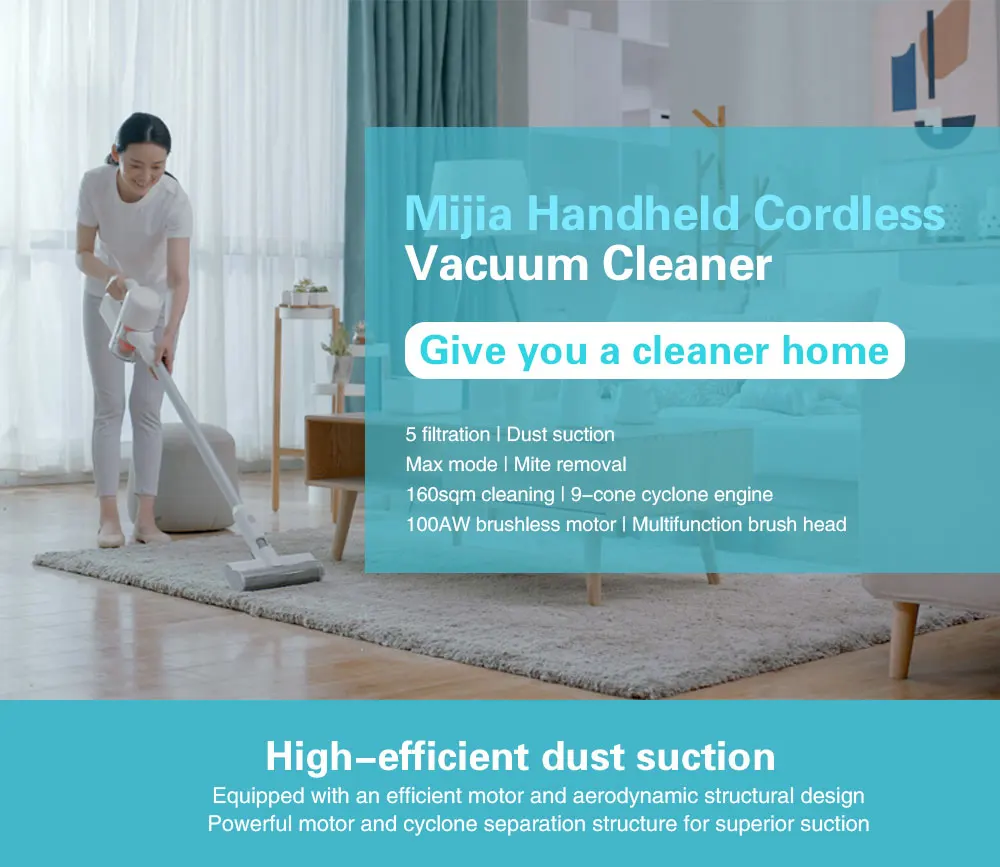 XIAOMI MIJIA Handheld Vacuum Cleaner for Home Car household Wireless aspirador 23000Pa cyclone Suction Multifunctional Brush