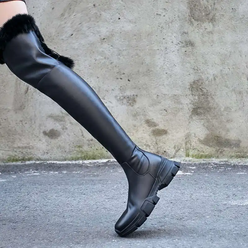 cow leather Красивые уличные модные зимние сапоги из натуральной кожи с круглым носком на среднем каблуке и на молнии, украшенные мехом; L7a - Цвет: cow leather
