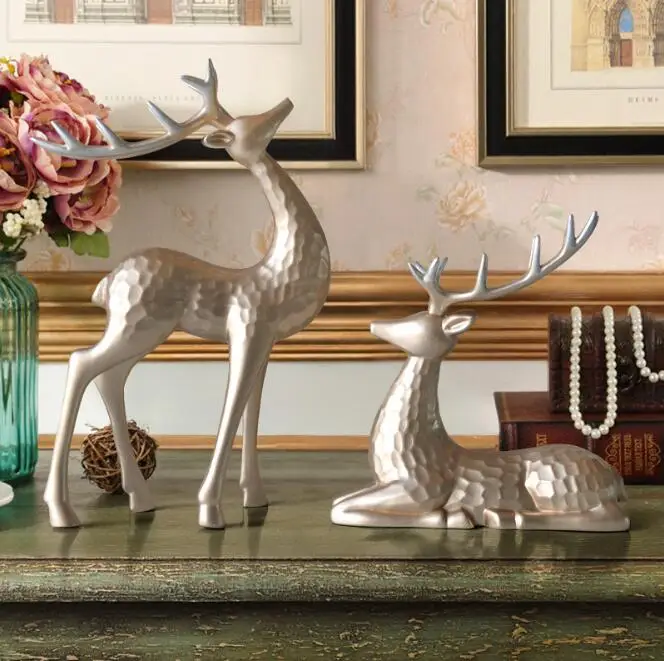 2PCS American Creative Retro Deer Couple elk Ornaments Livingroom Desktop Resin Crafts Home Furnishings Christmas Decoration | Дом и сад