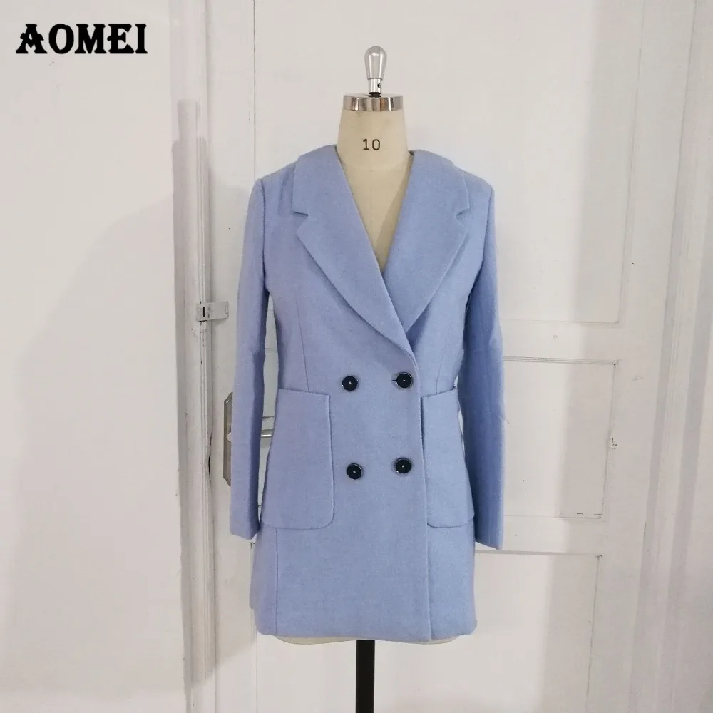 Женское зимнее шерстяное пальто плотное Стеганое оверсайз белого и синего