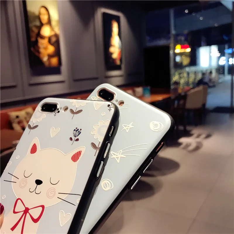 3D рельефный мягкий чехол для iphone 8/8 plus/7 plus стильная футболка с изображением персонажей видеоигр cat Чехол+ закаленное Стекло Экран пленка fundas для iPhone 6S 6splus