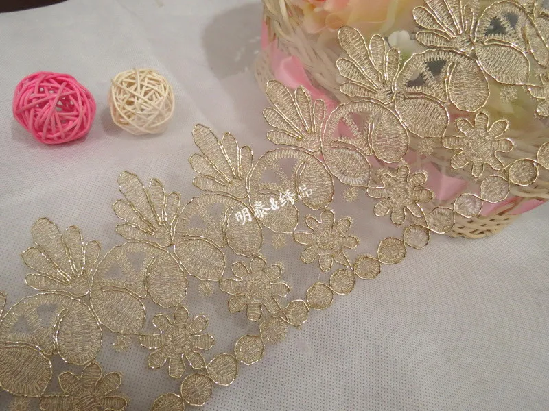 11 см широкая Золотая свадебная вуаль/кружевная лента для платья вышитая