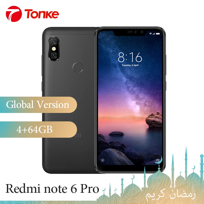 Глобальная версия Xiaomi Redmi Note 6 Pro 4GB 64GB 26 &quotНотч полный экран Двойная камера Snapdragon