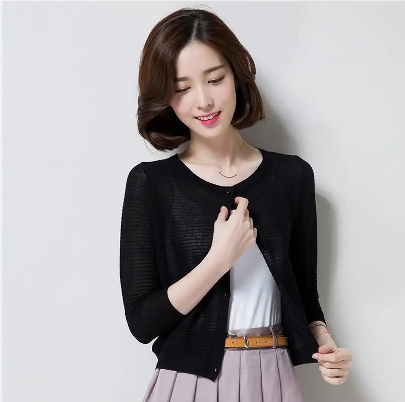 Женское льняное трикотажное пальто повседневный тонкий ажурный кардиган в