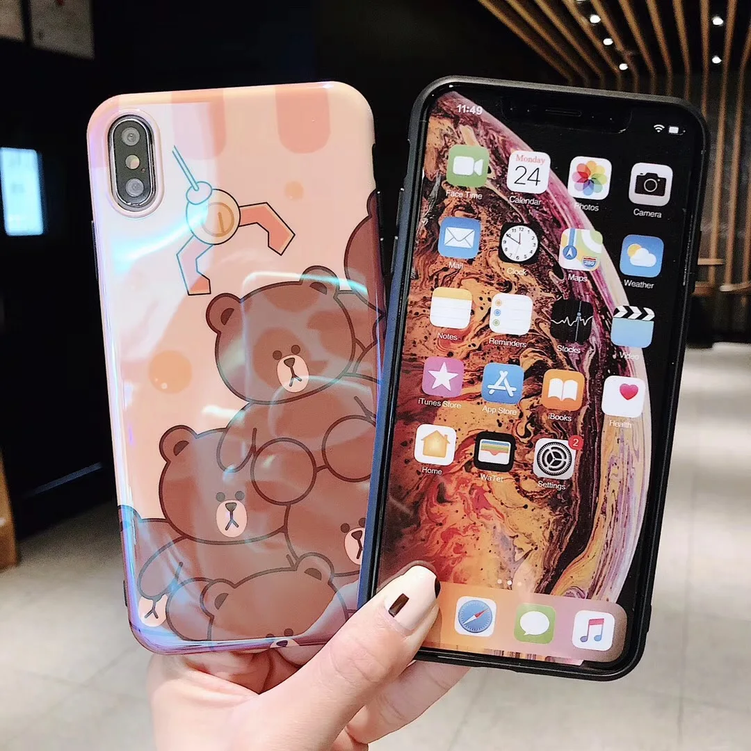 Cartoon ins crocodile Brown Bear Blu-ray with bracket Cover for iphone 11 Pro X XS Max Xr 7 8 6 6s Plus toy doll Case Fundas |