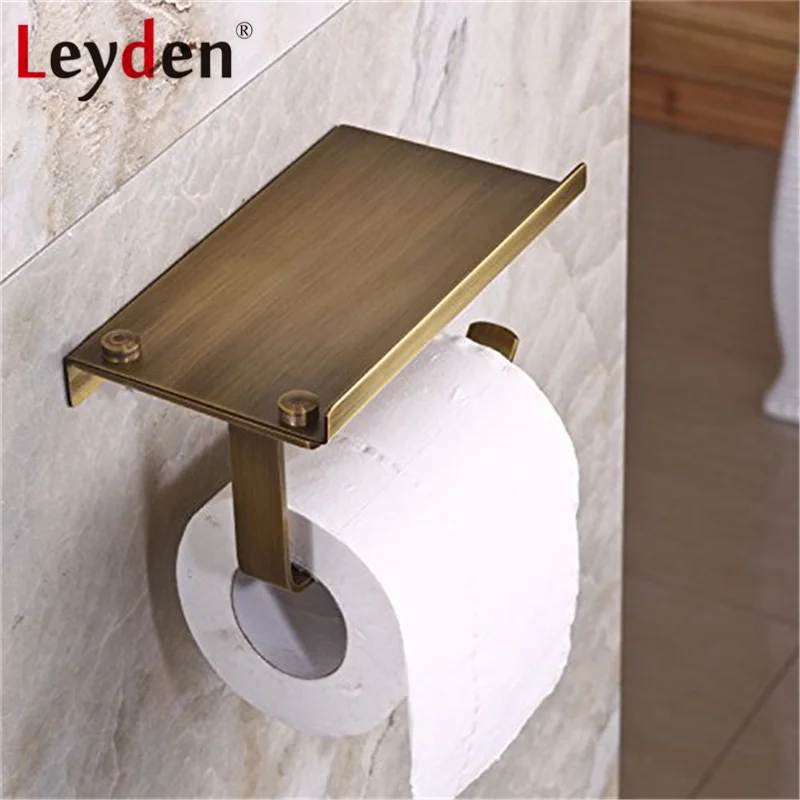 Античный латунный держатель для туалетной бумаги Leyden с полкой настенное