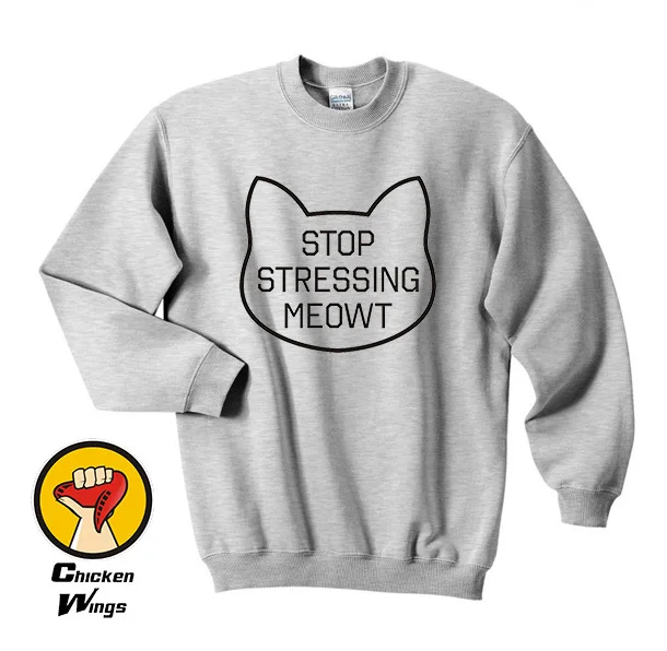 Прекратите акцент Meowt Neko Kawaii белая одежда с милым котенком Tumblr толстовка круглым