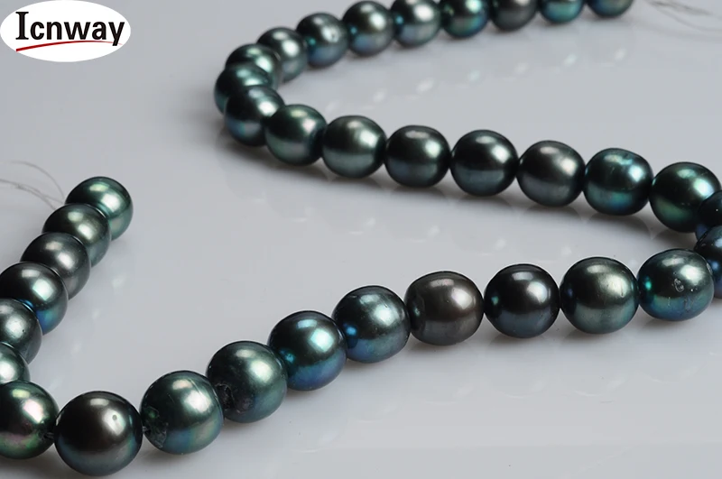 

Natural Round Black(peacock green) Freshwater Pearl white 11-12mm For Jewelry Making 15inches DIY necklace bracelet FreeShipping