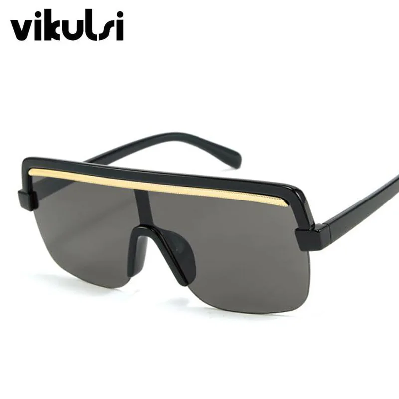 Unisex Retro Oversized Flat Top Sunglasses Women Brand Designer Square Mask Sun Glasses For Female Male Half Frame Shades UV400