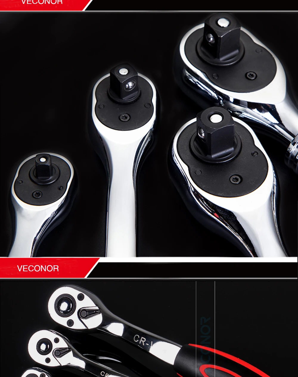 Veconor высокий крутящий момент ключ-трещотка для розетки 72teeth Quick Release, усилила ключ, хром-ванадиевой 1/4, 3/8, 1/2 дюйма