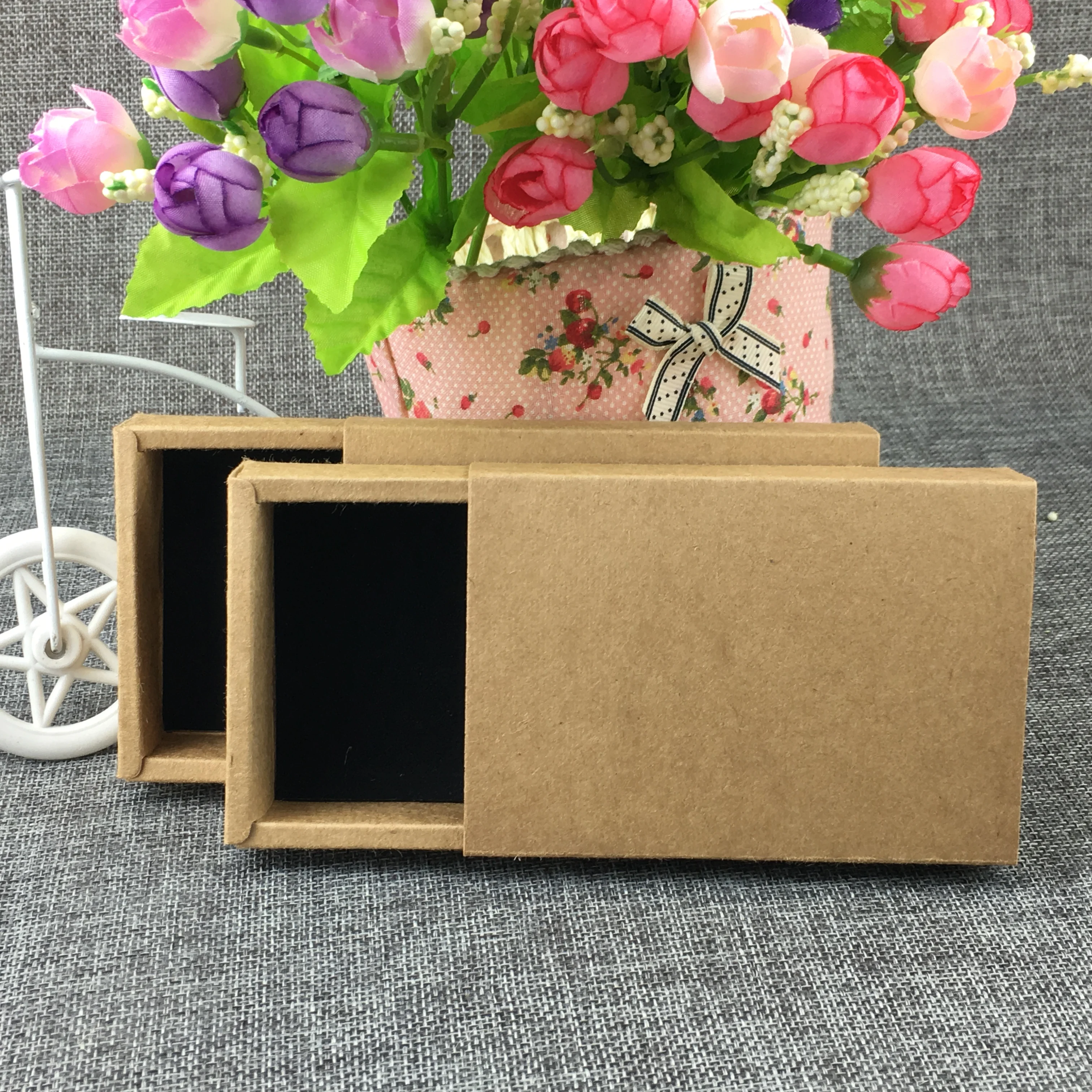 12 шт крафт ящики для документов с черным фланелеттом упаковки цветочного