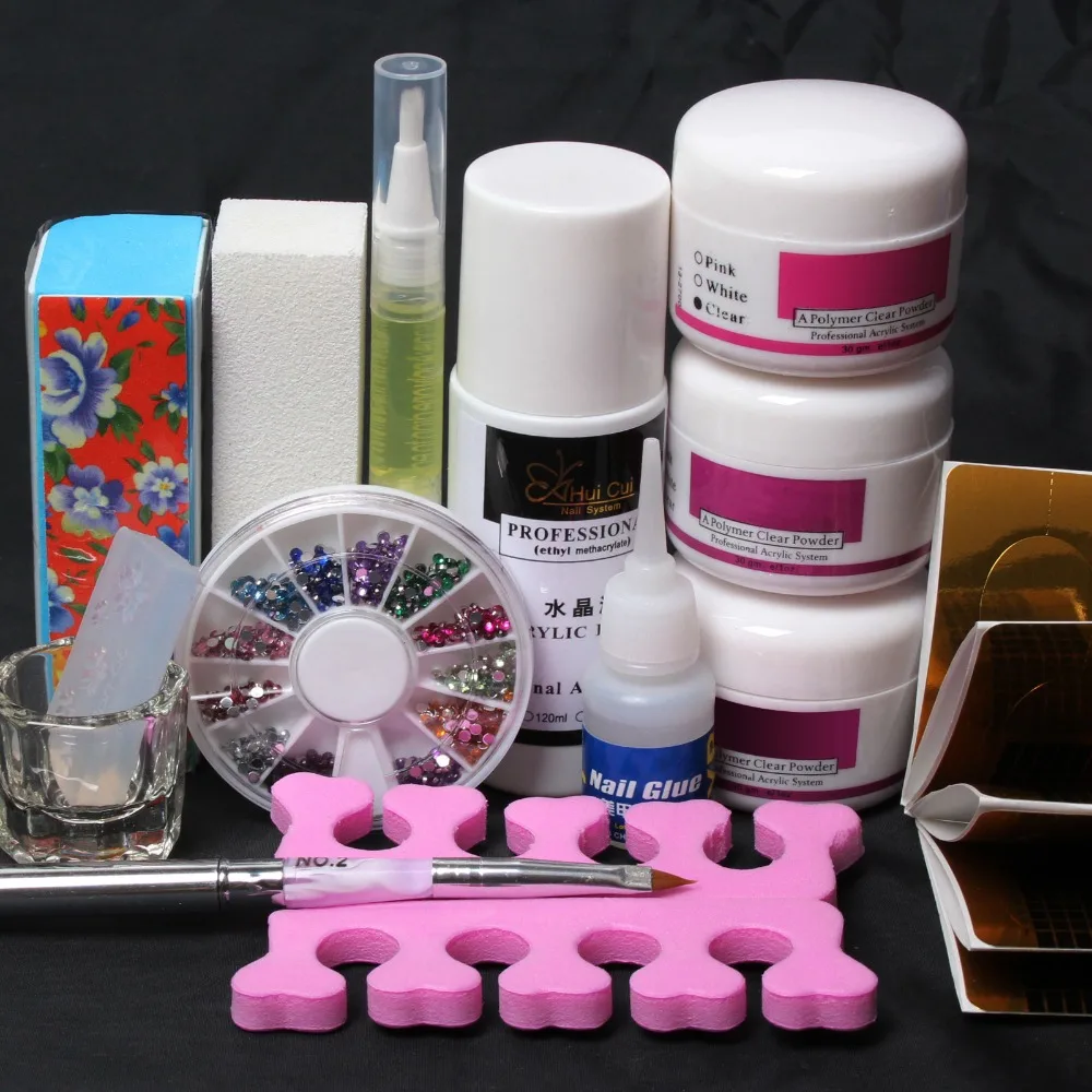 

DIY Simple Acrylic Nail Art Tips Kit Liquid Powder Glue Block Dappen Set