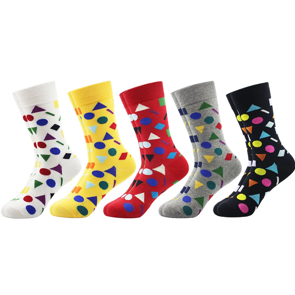 

5 Pairs/lot Women Men Combed Cotton Long Tube Wedding Happy Funny Socks Square Pattern Long Funny Colored Socks for Man