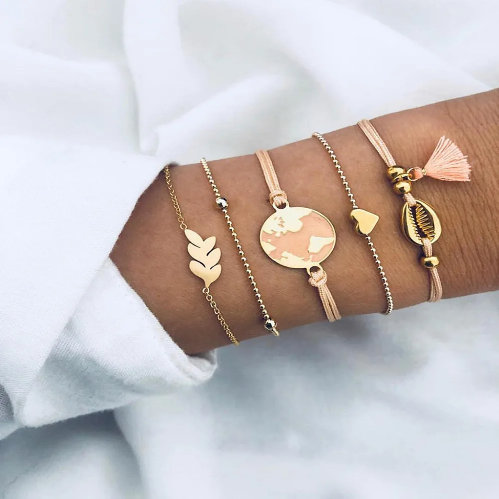 5 шт. стильный Дикий браслет модный тренд крест ракушка хвост русалки любовь леди