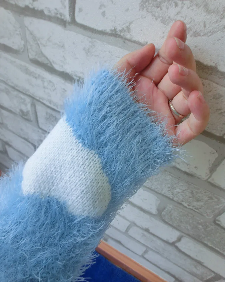 Vefadisa2017 Autumn Winter New Korea Sweet Bule White Plush Knitting Sweater Pullovers Tassel Irregular Woman Women A431 | Женская