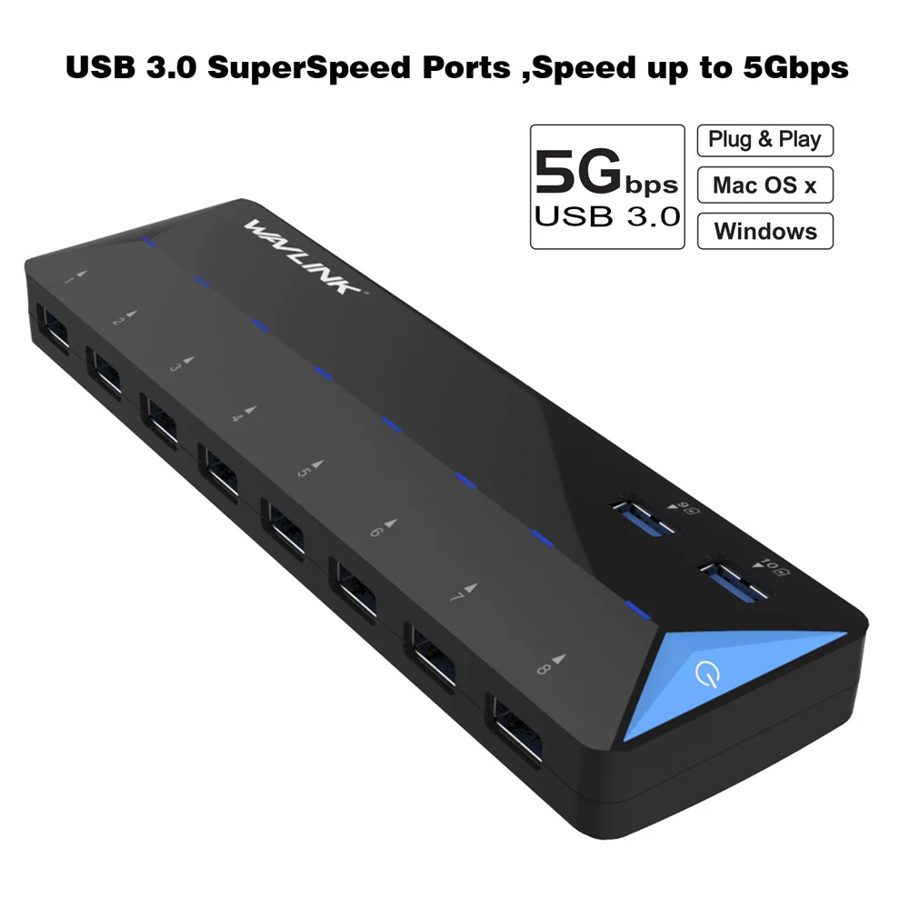 Wavlink быстрой зарядки Super speed 5 Гбит/с usb-хаб 3,0 4/7/10 порта USB разветвитель USB 3,0 hub с внешним Мощность адаптер для портативных ПК