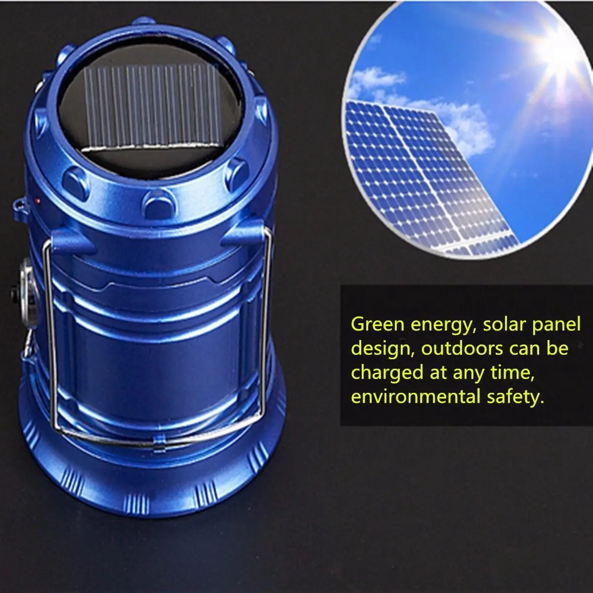 Portable USB Solar Power LED Camping Lantern Tent Hiking Torch Lamp Light Hang Blue | Освещение