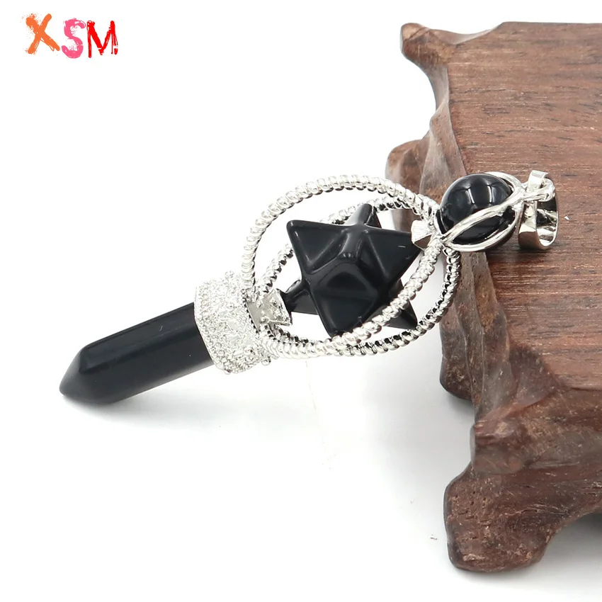 XSM маленький карандаш Merkaba дюбинг маятник шестиугольная колонна натуральный камень кристалл Quartzs рейки исцеляющий кулон ювелирные изделия 1 шт