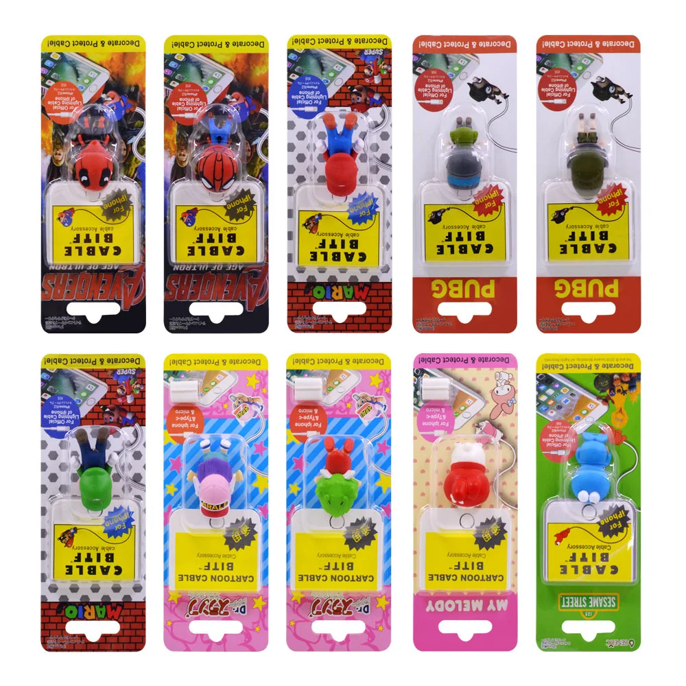CHIPAL Cute Animal Anti-Break Bite Cable Protector Winder for iPhone USB Data Cable Organizer Sesame Stitch Cartoon Bites Holder