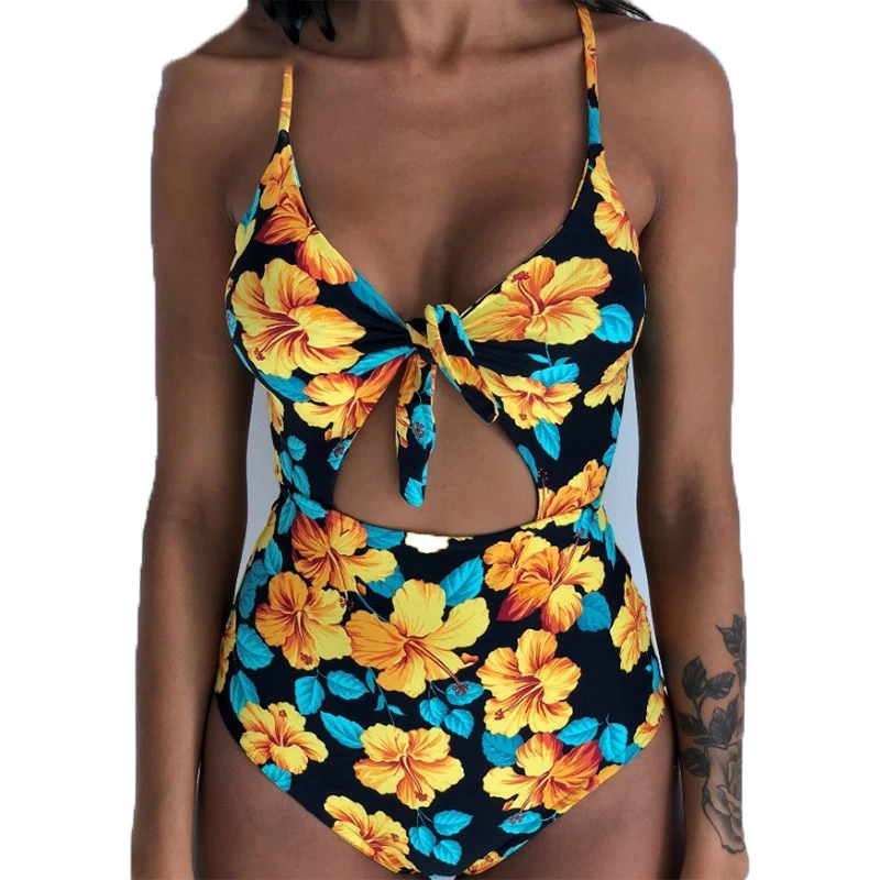 Размера плюс купальник цельный ванный комплект Винтаж печатных пляжная одежда