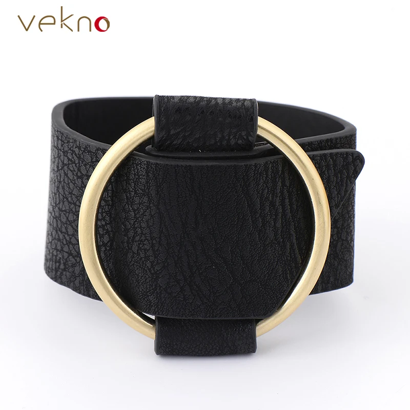 VEKNO черный широкий кожаный браслет на запястье для женщин золотой цвет круговой