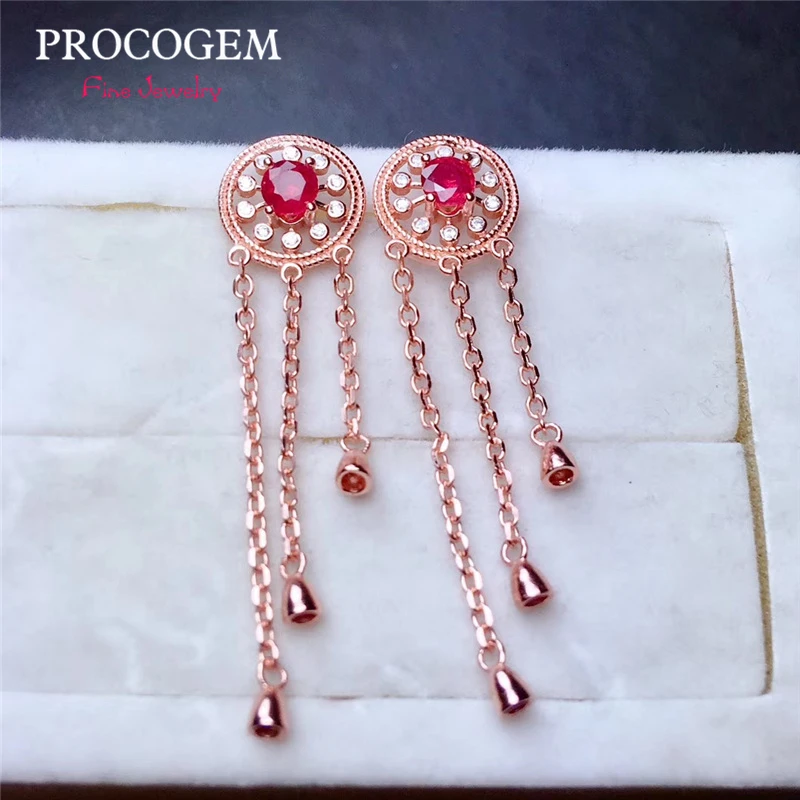 Женские серьги PROCOGEM романтичные капельки из серебра 925 пробы с рубинами и