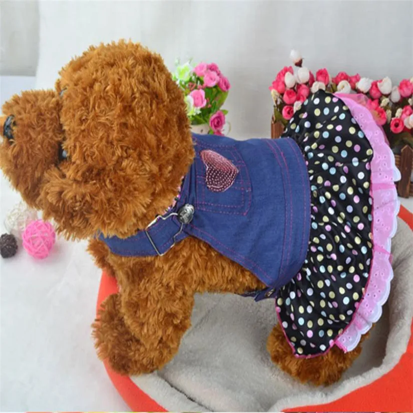 NewPet осень 2017 г. собака платье из джинсовой ткани Sweet Heart блестки Одежда для собак