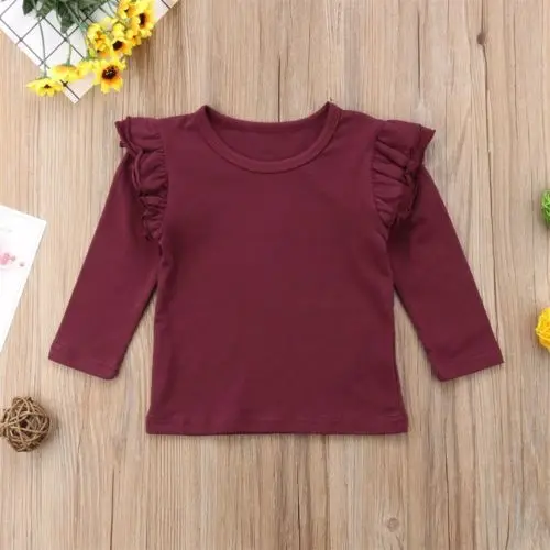 Новая весенне осенняя симпатичная Однотонная футболка для маленьких девочек