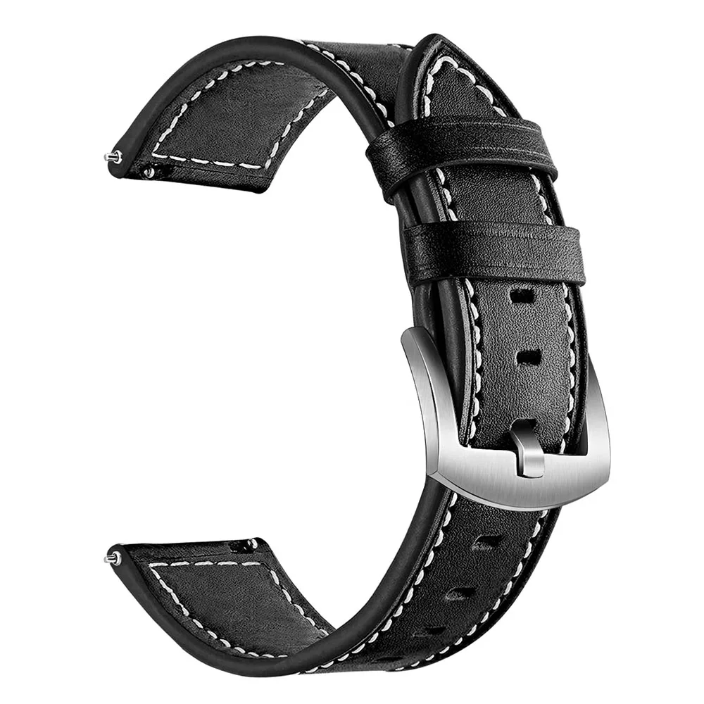 Black S Ремешок для часов из натуральной кожи 20 мм 22 мм для samsung Galaxy Watch 46 мм 42 мм gear S3 сменный спортивный ремешок стальной браслет с застежкой - Цвет ремешка: Black S