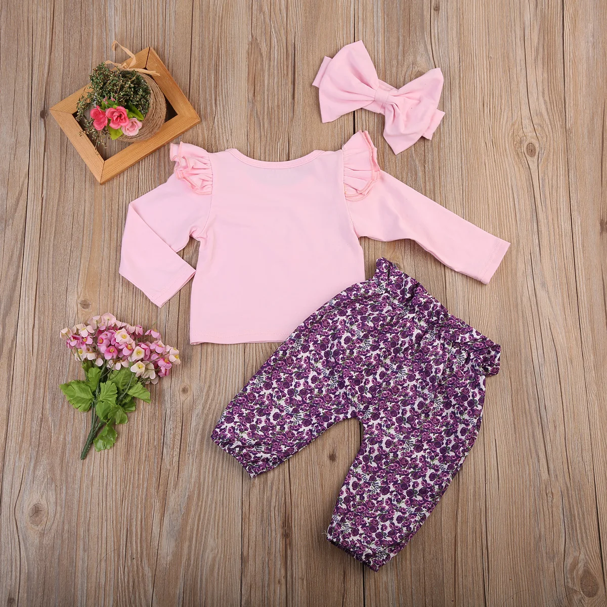 Для новорожденных Обувь для девочек рюшами футболка с длинными рукавами + Брюки